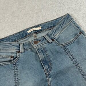 Levis Superlow Women Boot Cut Jeans Blue Seam Detail Split Hem W29 L32 A8707-000